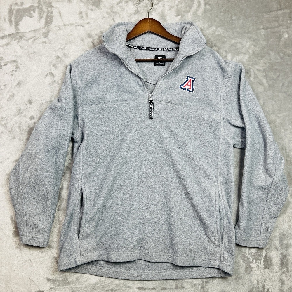 Starter Mens XL Quarter Zip Fleece Pullover Long Sleeve Gray Pockets
